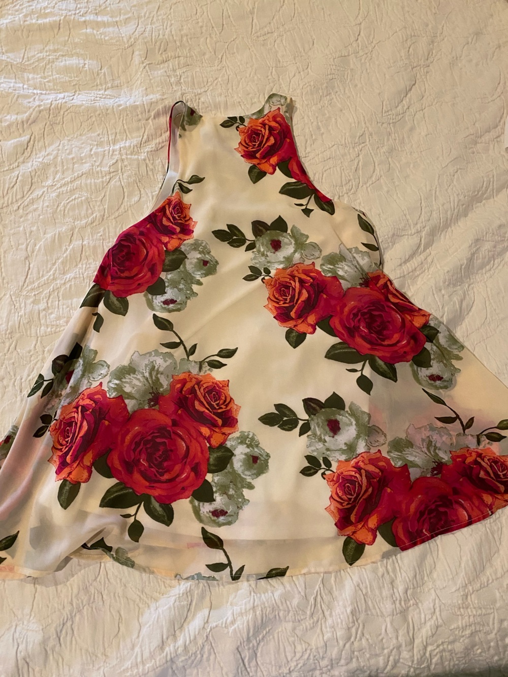 Show Me Your MuMu Cream Slip Dress with Red Rose Print